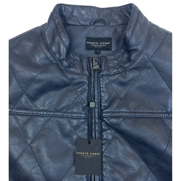 Pronto Uomo Mens Black Faux Leather Quilted Vest With Pockets Sz L - New - Picture 4 of 11